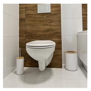 Set 6 accesorii pentru baie, bambus si otel, cos de gunoi, sapuniera, dozator sapun, alb/maro