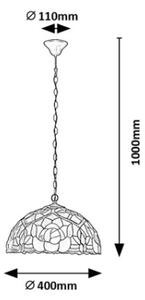 Brilagi - Candelabru Tiffany GARLAN cu vitralii, suspendat pe lanț, 2xE27/60W/230V