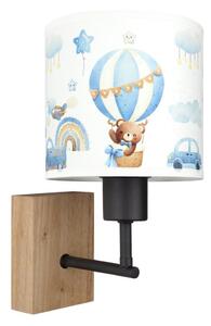 Brilagi - Lampă de perete BOBO WOOD 1xE27/25W/230V stejar/negru/alb/albastru/ursuleți