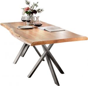 Masa dreptunghiulara cu blat din lemn de salcam Tables & Benches 160 x 85 x 76 cm maro/argintie