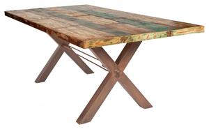 Masa dreptunghiulara din lemn de tec reciclat Tables & Benches 200x100x76,5 cm multicolor/maro