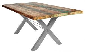 Masa dreptunghiulara cu blat din lemn de tec reciclat Tables & Benches 240x100x76,5 cm multicolor/argintiu