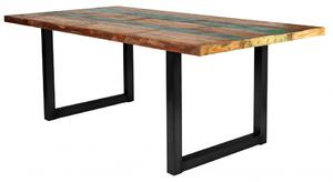 Masa dreptunghiulara cu blat din lemn de tec reciclat Tables & Benches 220 x 100 x 76,5 cm multicolor/neagra