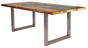 Masa dreptunghiulara cu blat din lemn de tec reciclat Tables & Benches 200 x 100 x 76,5 cm multicolor/argintiu