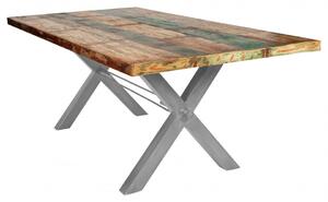 Masa dreptunghiulara din lemn de tec reciclat Tables & Benches 200x100x76,5 cm multicolor/argintiu