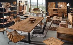 Masa dreptunghiulara cu blat din lemn de tec reciclat Tables & Benches 180 x 100 x 76 cm maro/negru