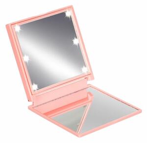 Mini oglinda Pufo No Filter Beauty de buzunar pentru machiaj, iluminata cu LED, perfecta pentru calatorie, iesire in oras, roz
