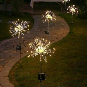 Set 2 x Lampa solara artificii cu suport metalic, lumina calda