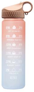 Sticla apa gradata Pufo Motivational pentru sport, fitness, antrenamente, cu pai inclus, 500 ml, roz/albastru