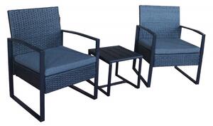 Set 2 scaune cu masa pentru gradina din ratan albastre