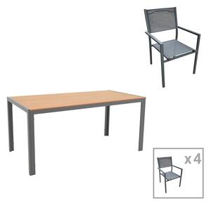 Set de 5 buc masa si scaune de gradina Nares-Moly C aluminiu antracit si plasa cu placaj culoare naturala 180x90x72.5 cm