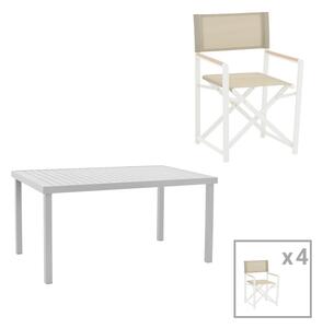 Set de 5 buc masa si scaune de gradina Kliton Mabu aluminiu alb 150x80x74 cm