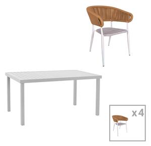 Set de 5 buc masa si scaune de gradina Kliton-Raven aluminiu alb 150x80x74 cm