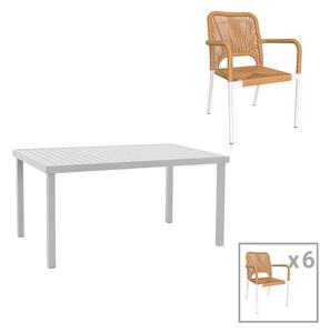 Set de 7 buc masa si scaune de gradina Kliton-Norture aluminiu alb 150x80x74 cm