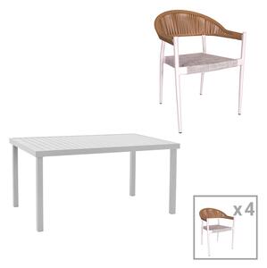 Set de 5 buc masa si scaune de gradina Kliton-Elation aluminiu alb 150x80x74 cm