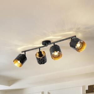 Lindby plafonieră Aralena, negru / auriu, 4 becuri, lungime 97cm, reglabil, Negru, Camera de zi / sufragerie, Metal, Modern