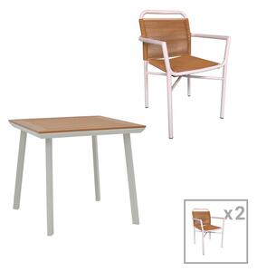 Set de 3 buc masa si scaune de gradina Synergy Clutch aluminiu alb si placaj culoare naturala 80x80x74 cm