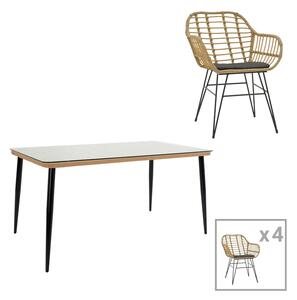 Set de 5 buc masa si scaune de gradina Naoki X ratan in nuanta naturala si metal negru 160x90x78 cm