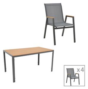 Set de 5 buc masa si scaune de gradina Nares-Azelie C aluminiu antracit si plasa cu plywood culoare naturala 140x80x72.5 cm