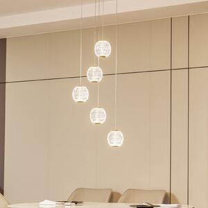 Lucande LED suspendat Ismenia, 5 lumini, alamă, acrilic, Bronz / Alamă Veche, Camera de zi / sufragerie, Plastic, Antichitate