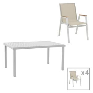 Set de 5 buc masa si scaune de gradina Kliton Azelie aluminiu alb 150x80x74 cm