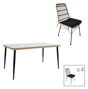 Set de 5 buc masa si scaune de gradina Naoki U ratan natural si metal negru 160x90x78 cm