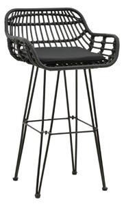Scaun de bar pentru exterior, Model Naoki, culoare negru, metal si poliratan, 52x50x90 cm