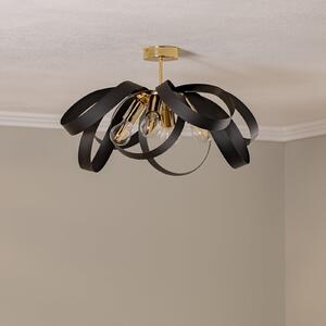 Euluna plafonieră Petla, negru/auriu, metal, Ø 65 cm, reglabil, Negru, Camera de zi / sufragerie, Metal, Modern