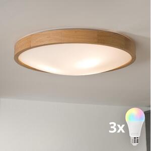 Brilagi-LED RGBW Plafonieră dimabilă CARVALHO SLIM 3xE27/9W/230V Wi-Fi stejar, diametru 47 cm