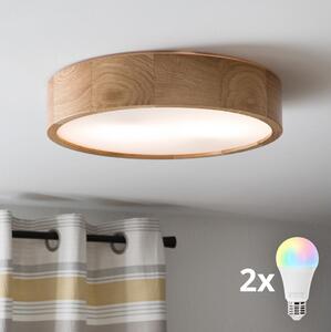 Brilagi CARVALHO Lampă de plafon LED RGBW dimmabilă, 2xE27/9W/230V, Wi-Fi, finisaj stejar, diam. 37,5 cm
