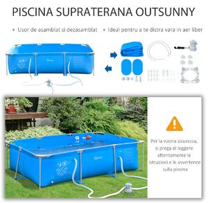 Outsunny Piscină Supraterană cu Filtru și Supapă din Oțel/PVC 291x190x75cm Albastru Perfectă pentru Adulți și Copii în Grădină | Aosom Romania