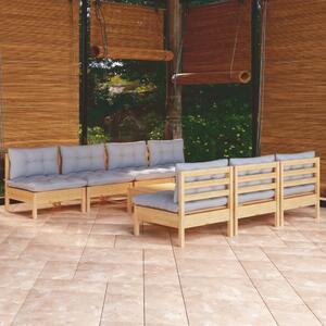 Set mobilier de grădină cu perne gri, 8 piese, lemn de pin