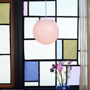 FRANDSEN Lampă suspendată Koi, sticlă, roz/alamă, Ø 32 cm, reglabil, Roz / Rosé, Camera de zi / sufragerie, Sticlă, Design, glob