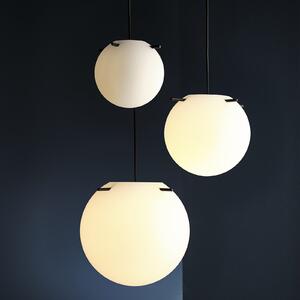 FRANDSEN Lampă suspendată Koi, sticlă, alb/negru, Ø 19 cm, reglabil, Alb, Camera de zi / sufragerie, Sticlă, Design, glob
