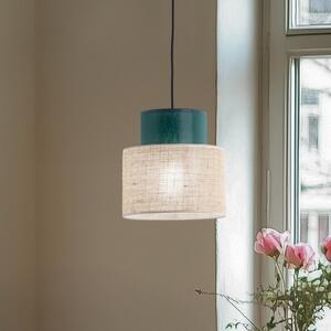 TK Lighting Lampă suspendată Duo, abajur din iută, petrol/maron natural, Ø 20 cm, reglabil, Bej, Camera de zi / sufragerie, Țesătură / Textil