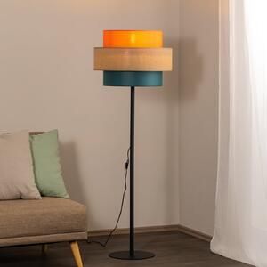 TK Lighting Lampă de podea Trio, abajur din iută, portocaliu/maron natural/petrol, Multicolor, Camera de zi / sufragerie, Țesătură / Textil
