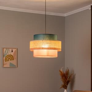 TK Lighting Lampă suspendată Trio, abajur din iută, petrol/maro/portocaliu natural Ø, reglabil, Multicolor, Camera de zi / sufragerie, Țesătură / Textil