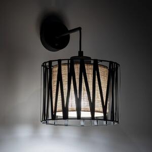 TK Lighting Aplică Harmony, negru, iută naturală, cu întrerupător, Negru, Camera de zi / sufragerie, Metal, Modern, Perete rotund