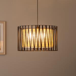 TK Lighting Suspensie Harmony, negru, iută naturală, Ø 50 cm, reglabil, Negru, Camera de zi / sufragerie, Metal, Modern