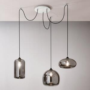 Fabas Luce Lampă suspendată Fiona, gri-transparent, 3 lumini, sticlă, reglabil, Gri, Camera de zi / sufragerie, Sticlă, Modern