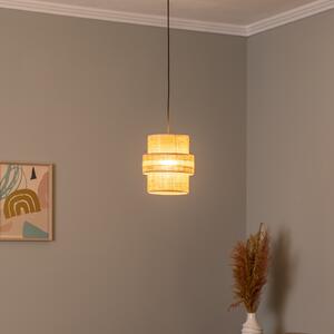 TK Lighting Suspensie Calisto, iută, maro natural, un singur bec, Ø 20 cm, reglabil, Maro / Rugină, Camera de zi / sufragerie, Țesătură / Textil