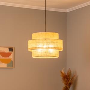 TK Lighting Suspensie Calisto, iută, maro natural, 3 lumini, Ø 50 cm, reglabil, Maro / Rugină, Camera de zi / sufragerie, Țesătură / Textil