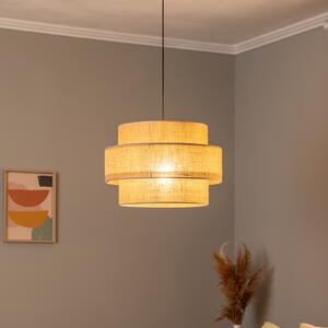 TK Lighting Suspensie Calisto, iută, maro natural, un singur bec, Ø 50 cm, reglabil, Maro / Rugină, Camera de zi / sufragerie, Țesătură / Textil