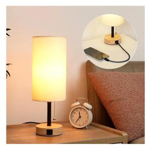 Brilagi - Lampă de masă TABLON cu port USB, 1xE27/25W/230V, stejar/negru/crem