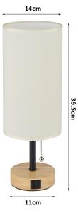 Brilagi - Lampă de masă TABLON cu port USB, 1xE27/25W/230V, stejar/negru/crem