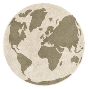 Covor pentru copii verde-crem lavabil, țesut manual din bumbac ø120 cm World Map – Lorena Canals