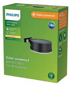 Philips Aplică de perete solară LED Vynce, Ø cap 11,2 cm, Negru, Plastic, Modern, Soclu de perete jos
