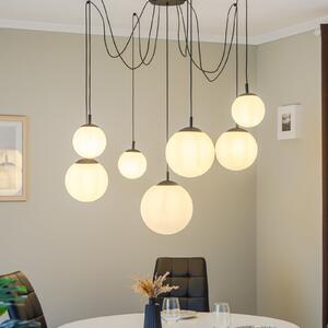 TK Lighting Suspensie Esme, sticlă opalină, șapte lumini, descentralizată, reglabil, Alb, Camera de zi / sufragerie, Sticlă, Modern, glob