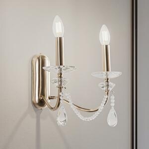 Aplică de perete Adone, 2 becuri, alamă, înălțime 30 cm, sticlă de cristal