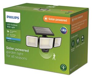 Philips LED-Solar aplică de perete Nysil, 3 becuri, Sensor, Negru, Plastic, Modern